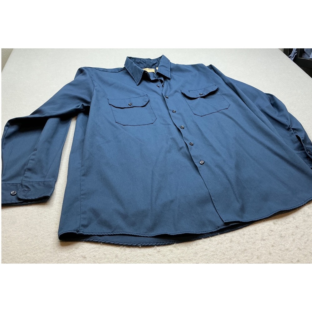 Big Mac Vintage 90s Work Shirt Navy Blue Button Up XL‎ Made in USA 1994 Twill